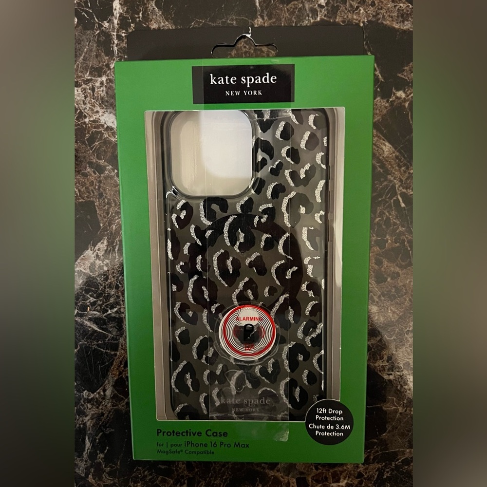 Kate Spade Iphone 16 Pro Max Black and Silver Leopard Phone Case